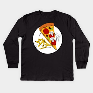 Sketched Pizza and Fries Kids Long Sleeve T-Shirt